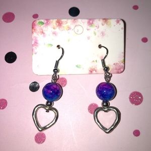 Hand made cosmic beads and hearts dangle earrings